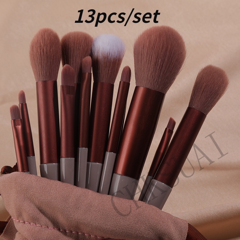 13pcs / Set Brush Kabuki Bulu Lembut Untuk Foundation / Blush On / Bedak / Eyeshadow