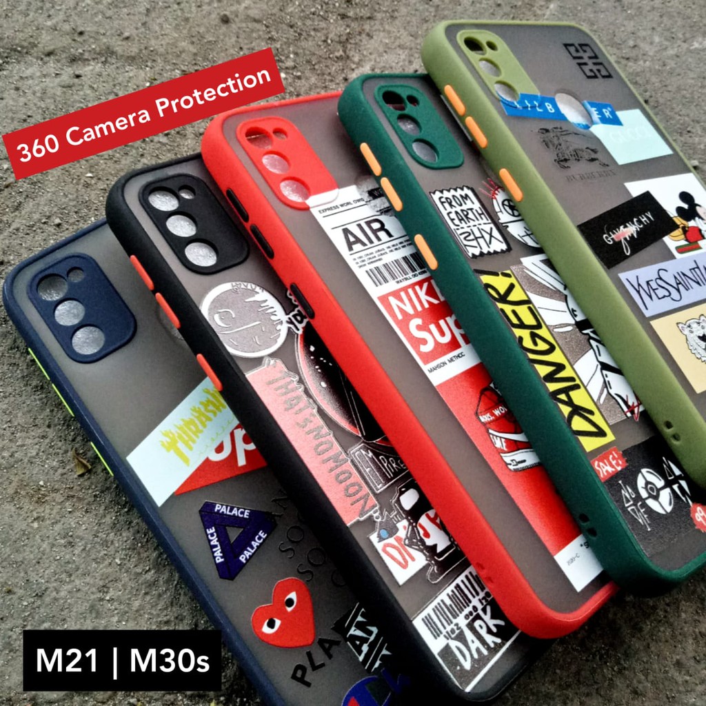 Bumper Case Samsung M21 M30s A21s M11 A11 Akrilik Dove Matte + 360 Ring Camera Protection Motif Hits