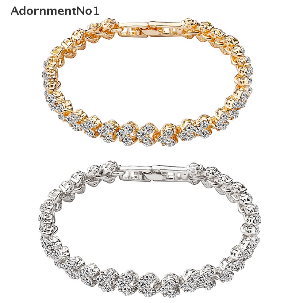 (AdornmentNo1) Gelang Tangan Rantai Motif Hati + Infinity Aksen Kristal + Berlian Imitasi Untuk Perhiasan Wanita