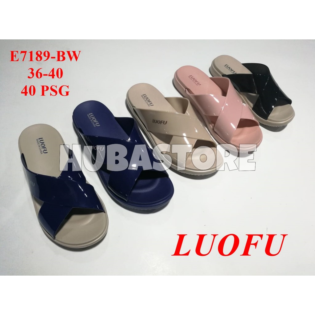 SANDAL KARET JELLY SILANG WANITA LUOFU E7189-BW