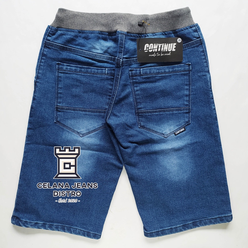 Celana Jeans Pendek Pria Pinggang Karet Biru Distro Continue