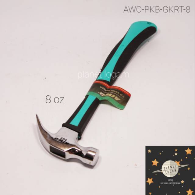Palu Kambing Cukit Kepala Baja Kuat Gagang Karet Uk. 8 oz AIWO