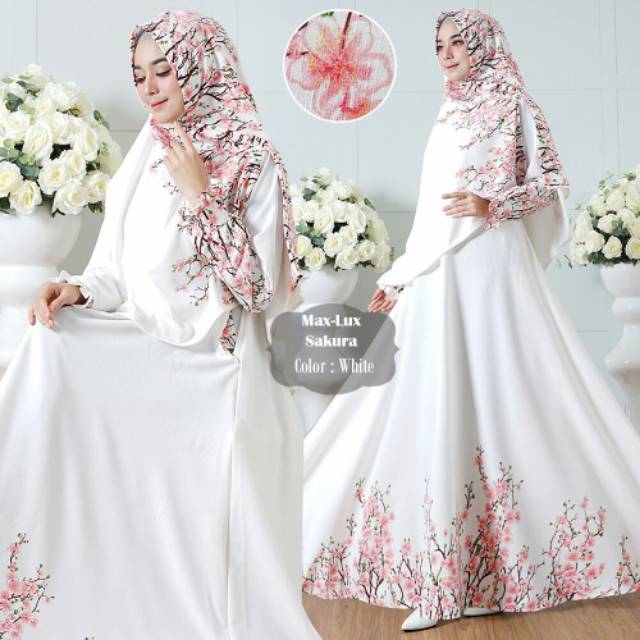 Real pic !! ORIGINAL GAMIS PREMIUM SYARI MAXMARA LUX SAKURA LD 110CM dengan khimar