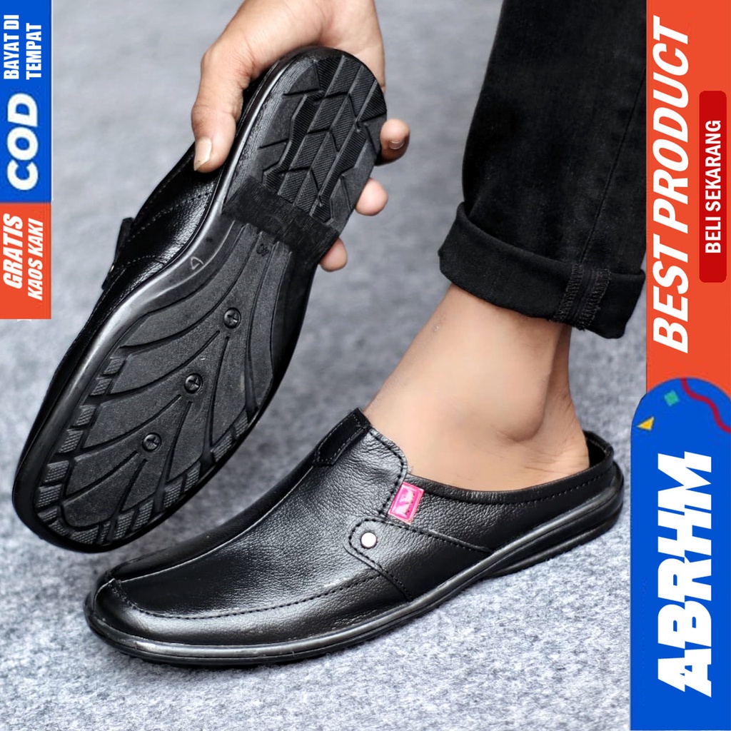 Sepatu Sandal Casual Kulit Asli Bustong Tutong Sendal Slop Original Murah Terbaru Kekinian