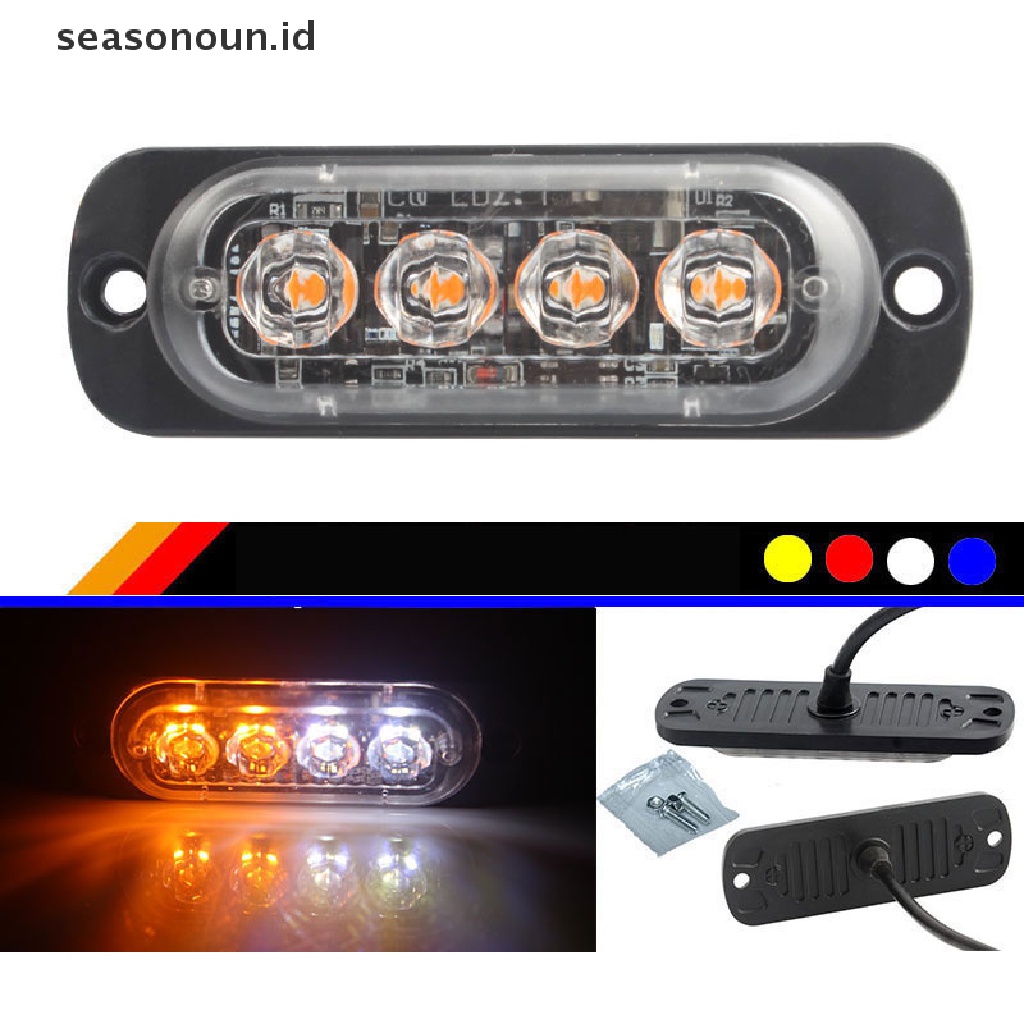 (seasonoun) Lampu Strobo 4-LED Untuk Grill Mobil