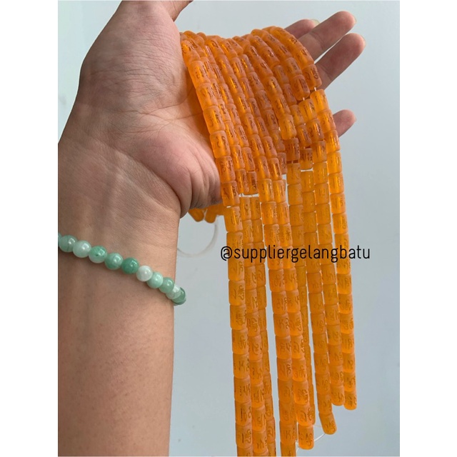 natural tabung orange doff 8mm om mani padme hum tibetan stone healing