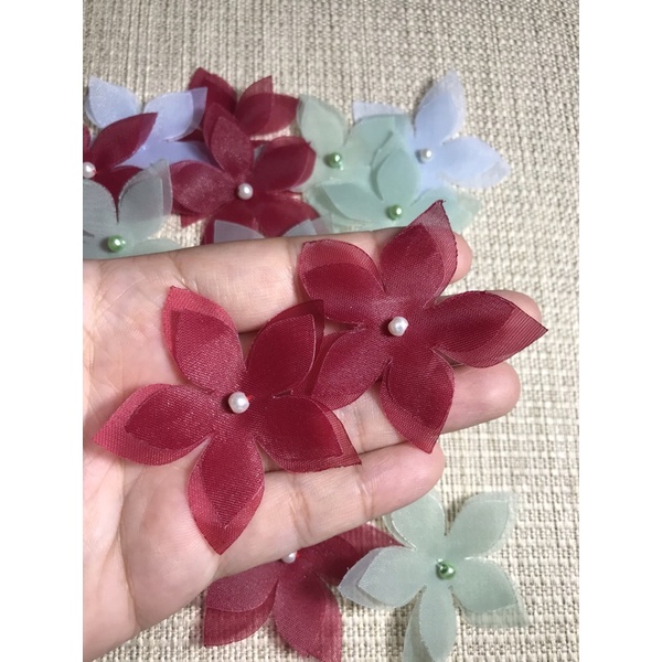 aplikasi bunga organza 3 tumpuk / bunga solder