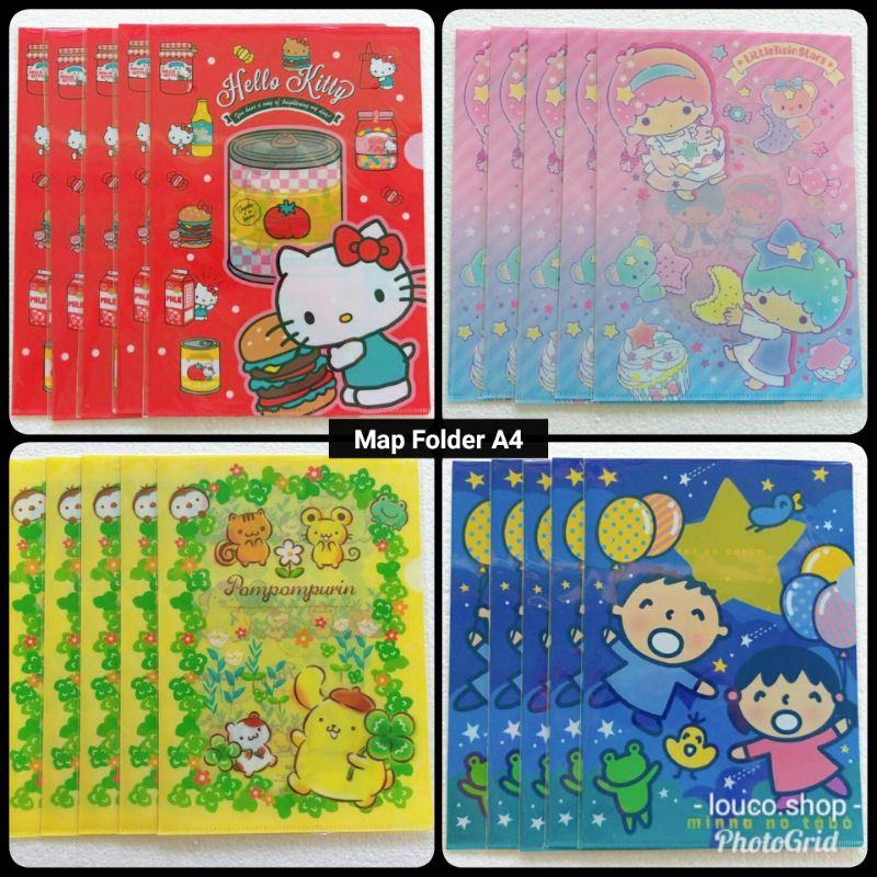 

Map File Folder A4 Karakter Sanrio Hello Kitty, Little Twin Stars, Pompompurin, Minna No Tabo