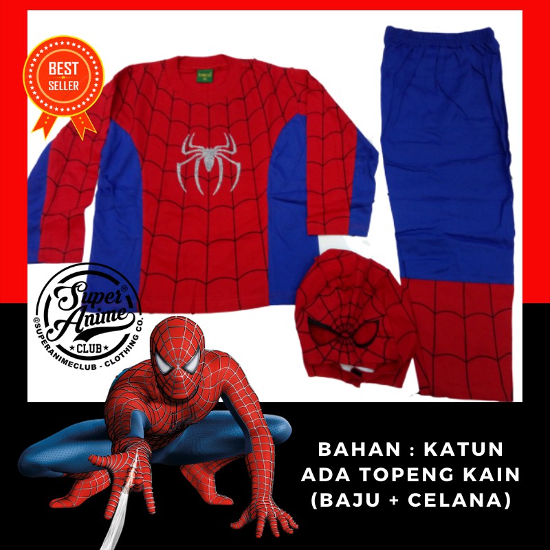 Baju Kostum Anak Superhero Spiderman Karakter Setelan Panjang Cowok