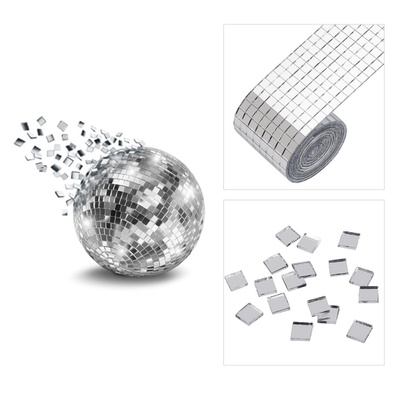 1464 Pcs / Rol Stiker Dinding 3D Mosaik Cermin Imitasi Bentuk Persegi Mini Dengan Perekat Untuk Dekorasi Kamar Mandi