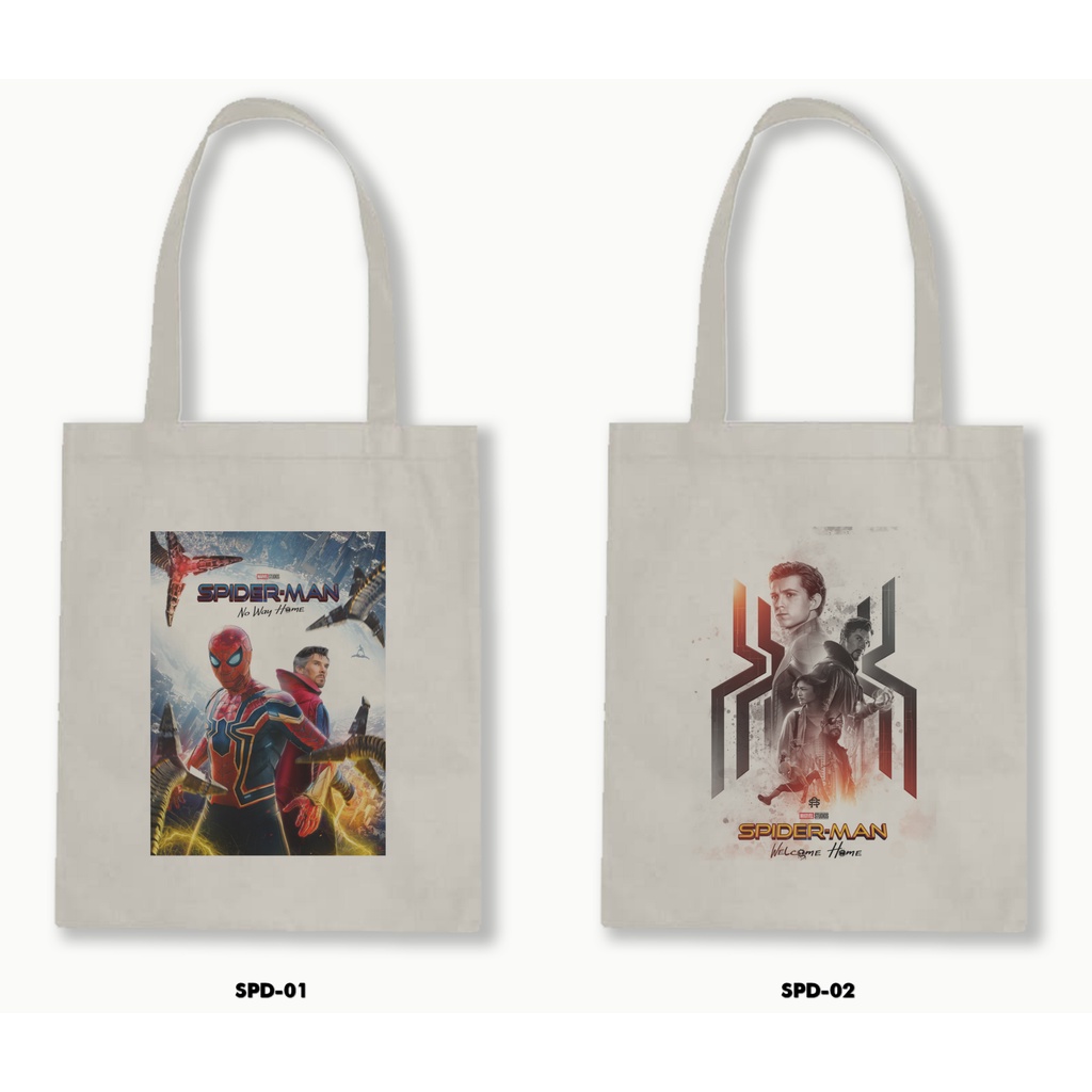 Tas Tote Bag Resleting Kanvas/Blacu  - Spiderman