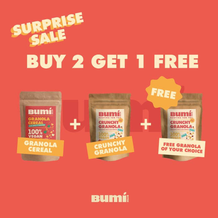 

Jual Buy 2 Get 1 Free |Bumi Bites Granola - Exp Jul Aug 2021