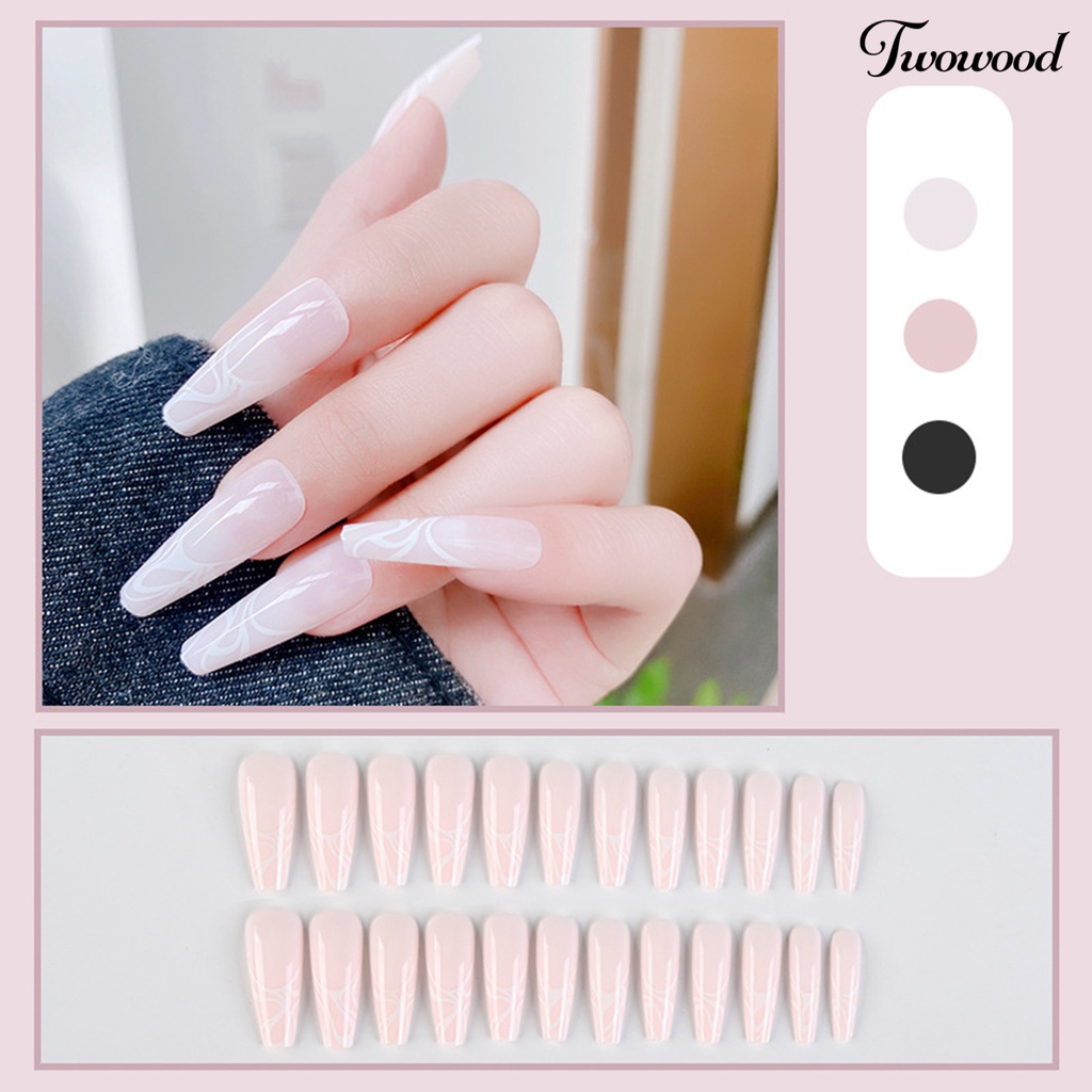 Twowood 1 Set Kuku Palsu Full Cover Bisa Dilepas Dengan Lem Untuk Manicure / Nail Art