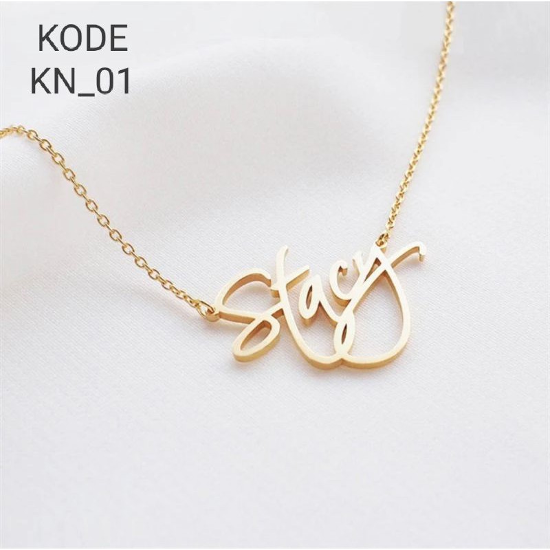 Kalung nama titanium anti karat lapis emas aksesoris fashion wanita cewek necklace lapis emas asli