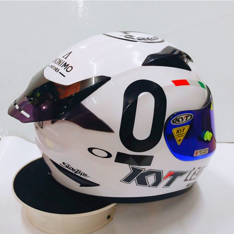 Helm Full face KYT R-10 solid white Leopard Modif Paket ganteng (Original)-1