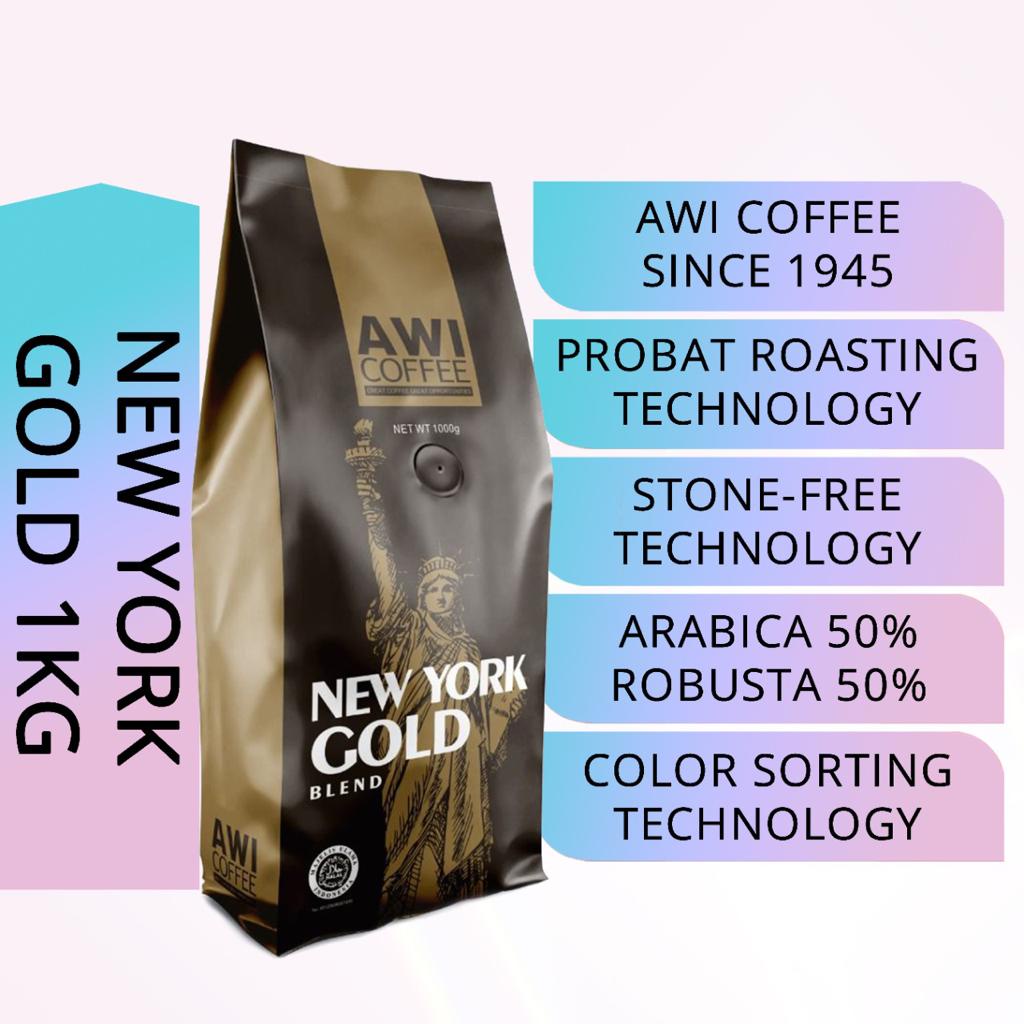 

AWI COFFEE KOPI NEW YORK GOLD BLEND 1 Kg | VARIASI: BIJI/ BUBUK