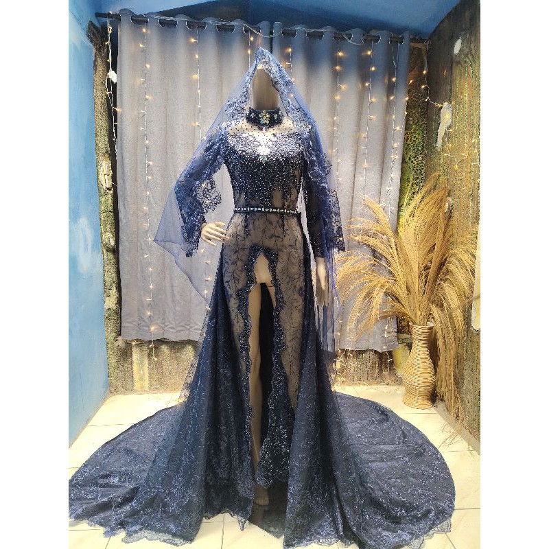 gaun pengantin navy payet