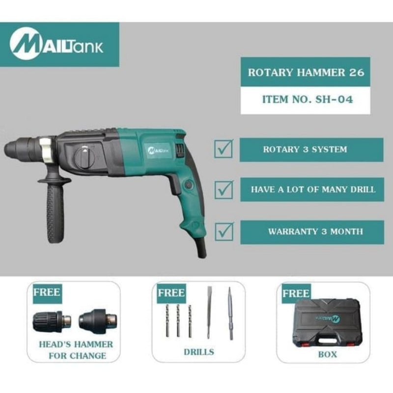 MAILTANK SH04 Mesin bor beton 26mm SDS Rotary hammer drill