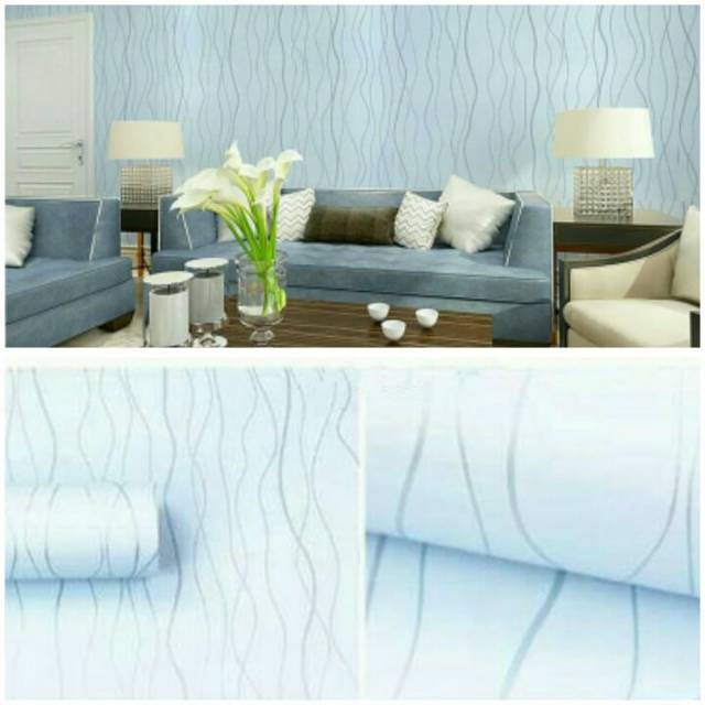 Wallpaper sticker dinding garis biru