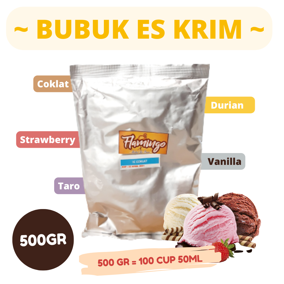 

bubuk es krim flamingo, soft es krim tepung ice cream 500gr flamingo soft serve