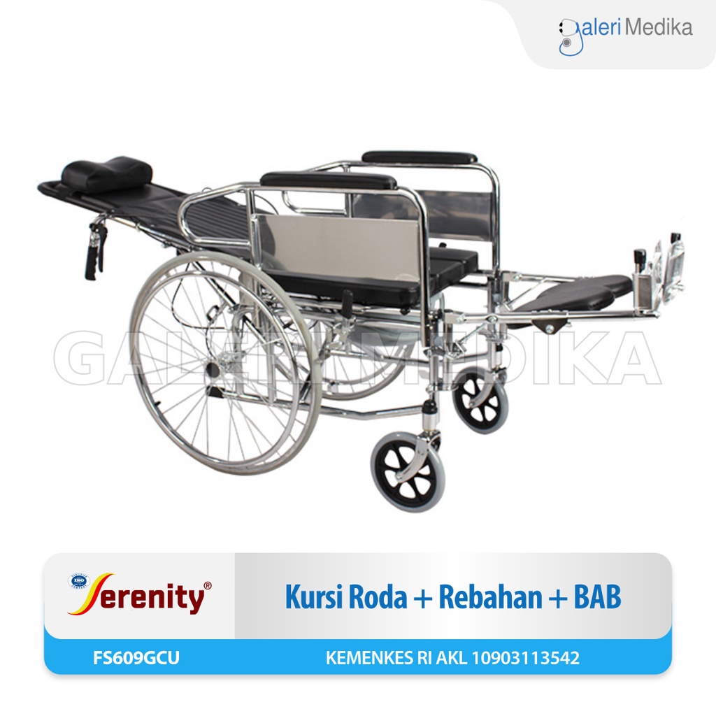 Kursi Roda SERENITY 3 in 1 FS 609GC / FS609GC / FS-609 GC - Kursi Roda Multifungsi (BAB, Rebahan, Kursi Roda Duduk, Selonjoran)