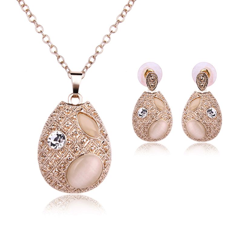 SIY  Pink Rhinestone Waterdrop Design Earrings Pendant Necklace Jewelry Set For Women