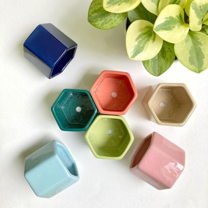 Pot Keramik  Segi Enam Hexagon Lurus Shopee Indonesia