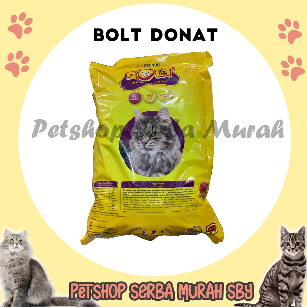 Bolt Salmon dan Tuna Bentuk Ikan dan Donat Repack 1kg - Makanan Kering Kucing Dewasa