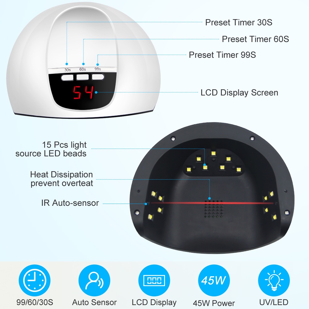 Alat Pengering Kutek Gel Kuku UV 18 LED SUN X5 54 Watt