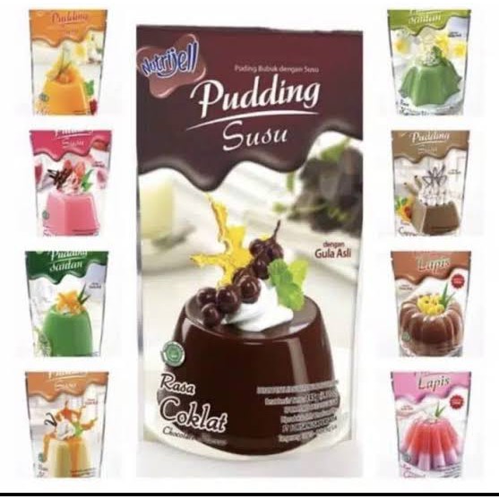 NUTRIJELL PUDDING SUSU KARAMEL, COKLAT, STRAWBERRY, MANGGA, VANILA, CAPPUCCINO