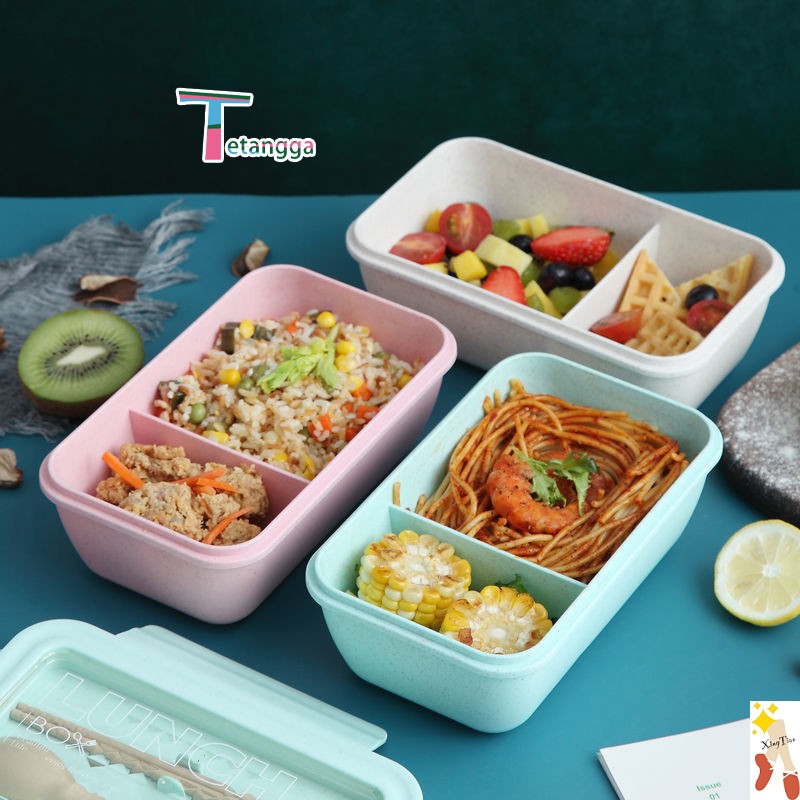 Disegel Kotak Makan/Tempat Makan Dan Sendok WHEAT STRAW GANDUM 850ml 4 In 1 Tetangga VS-36