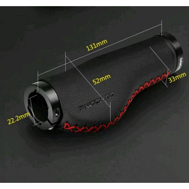 Promend GR-502 Handgrip Leather Doubel Lock Handlebar Grip Leather Handgrip Sepeda Lis Merah