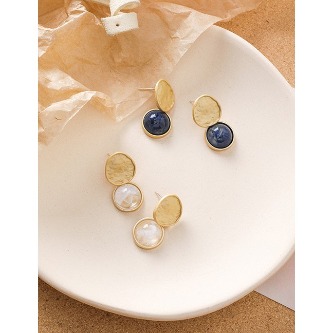 LRC Anting Tusuk Fashion 925 Silver Needle Marbled Round Metal Stud Earrings D48748