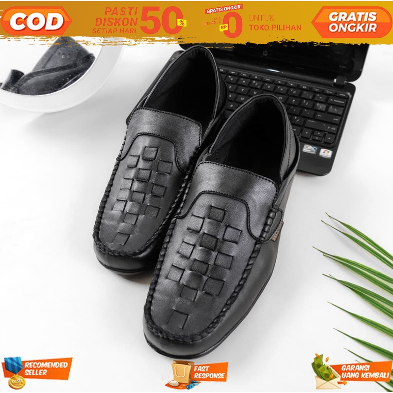 COD Sepatu Casual Pria Formal Pascal Black Oxwalker Pantofel Kerja Kantor - Sepatu Cowok Loafers Pan
