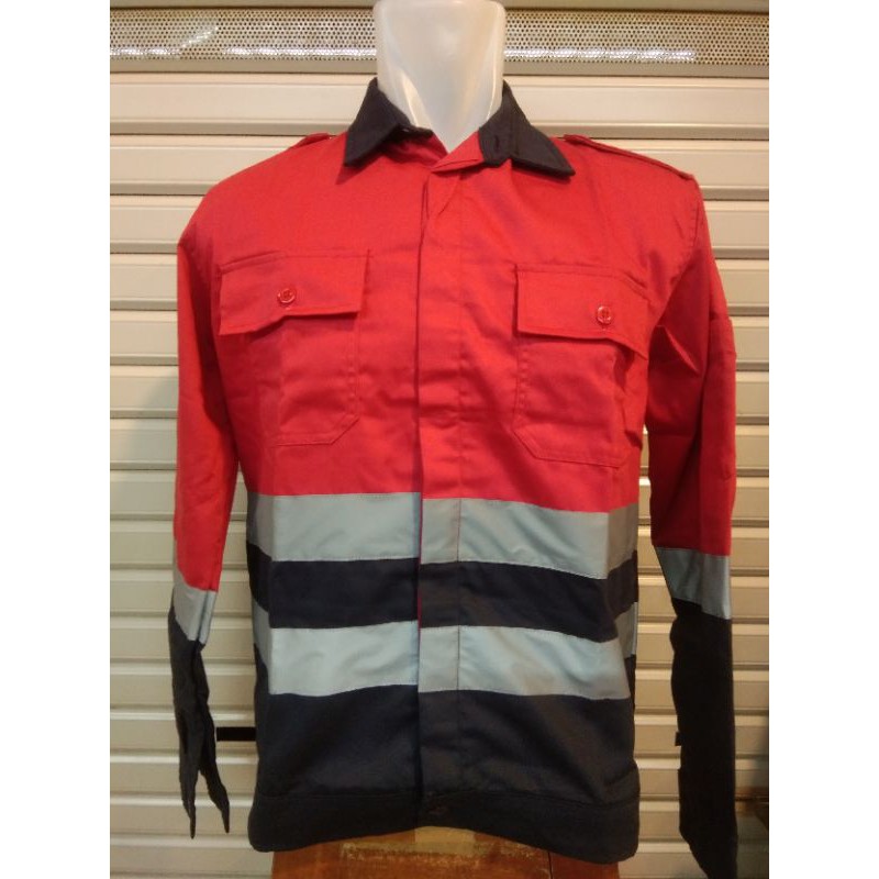 Seragam Safety Kombinasi Merah Hitam Baju Safety Kerja Proyek