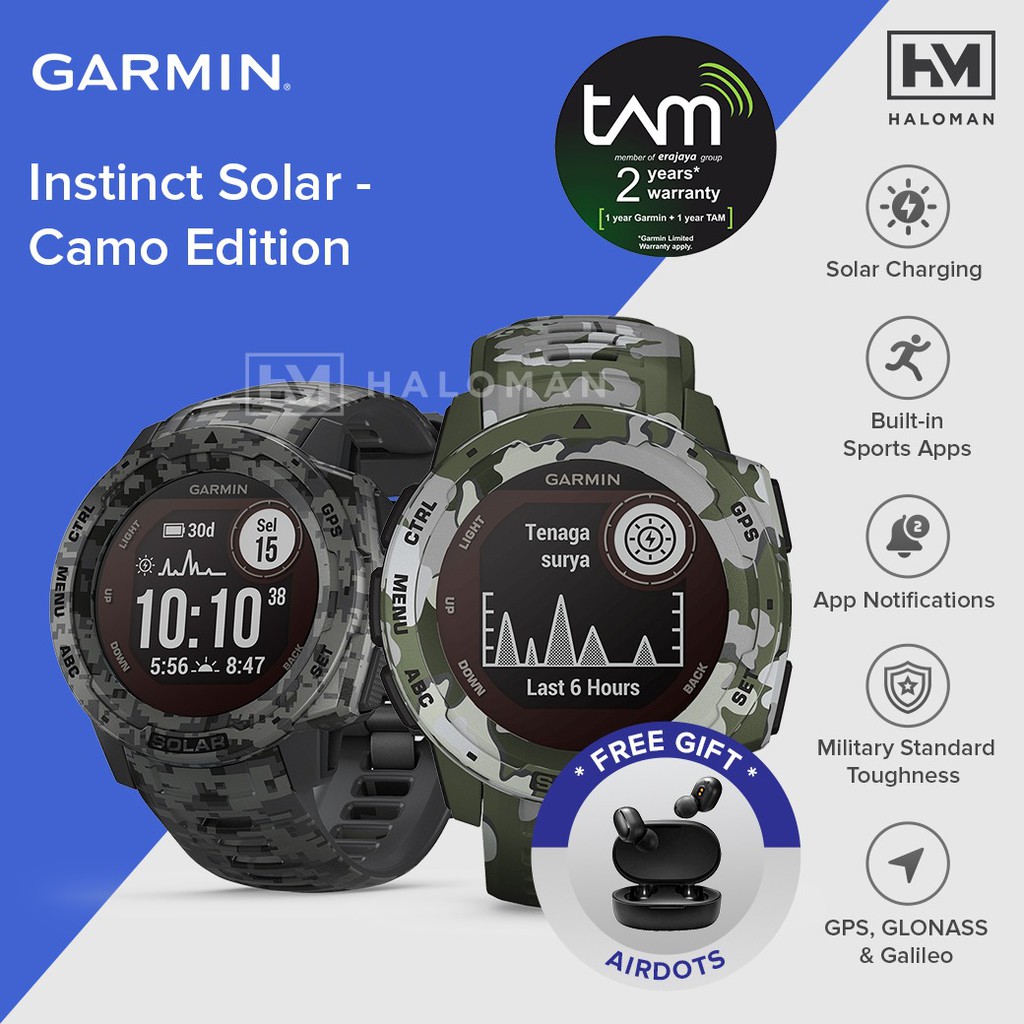 Garmin Instinct Solar Camo Edition Smartwatch Jam Tangan Garansi TAM