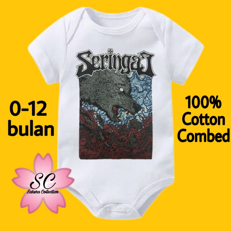 Kaos baju bayi jumper baby kids pendek BAND SERINGAI - SERIGALA MILITIA / METAL PUNK ROCK tee tulisan usia 0 1 2 3 4 5 6 7 8 9 10 11 12 bulan sampai umur 1 tahun adem jumpsuit babysuit romper bodysuit little kids anak kecil hitam style laki laki perempuan