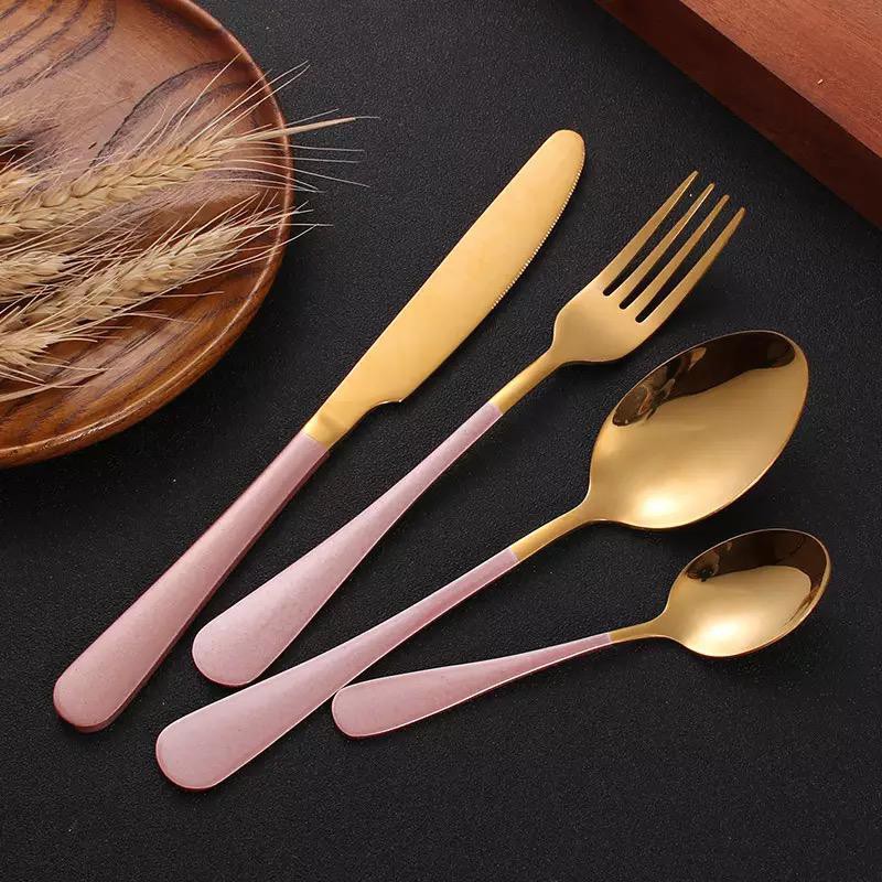 dinner table spoon set gold series portable / sendok garpu sendok teh pisau steak stainless set