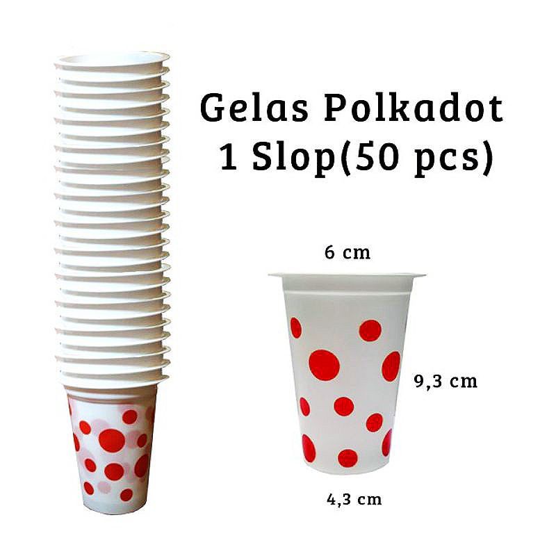 gelas plastik Polkadot 50 pcs muat 1 kg gelas minum plastik murah