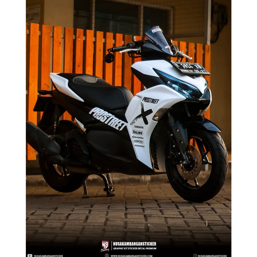 Stiker Decal Motor Yamaha Aerox 155 New Connected Full Body Putih Hitam Prostreet Grafis Racing Team