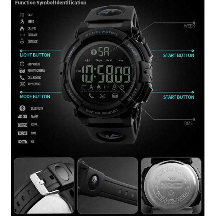 SKMEI Jam Tangan Olahraga Smartwatch Bluetooth - 1303 [Hitam Hitam]