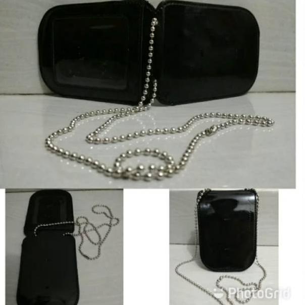 Dompet Kalung Dompet KTA Dompet Name Tag Id Card Kartu polos hitam Glossy kulit 4V9