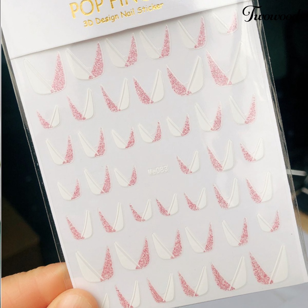 Stiker Kuku Motif Glitter Gaya Perancis Untuk Wanita