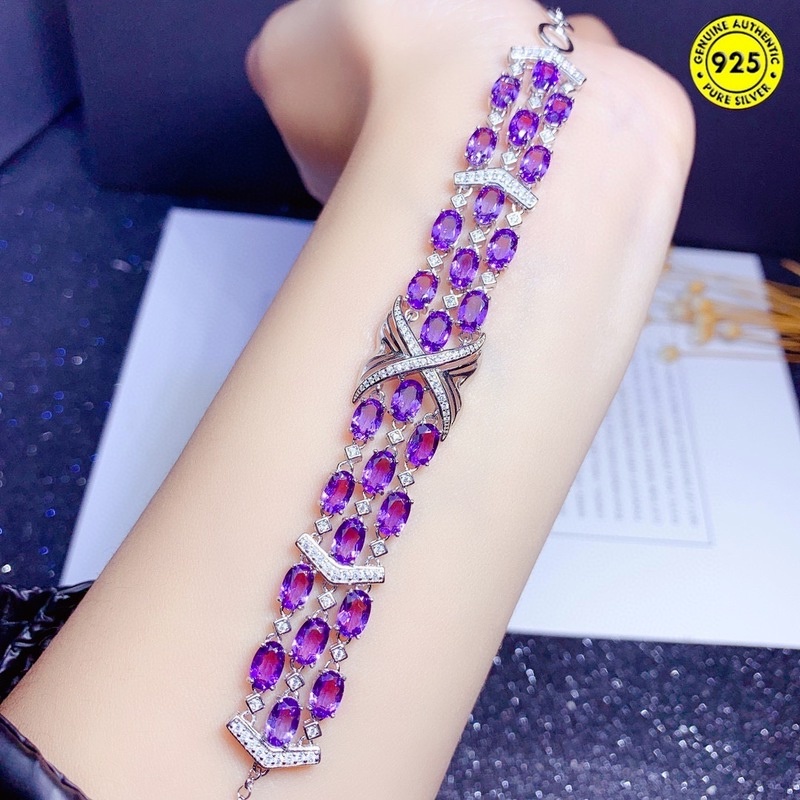 Gelang Tangan Sterling Silver 925 Hias Batu Permata Imitasi Adjustable Untuk Wanita