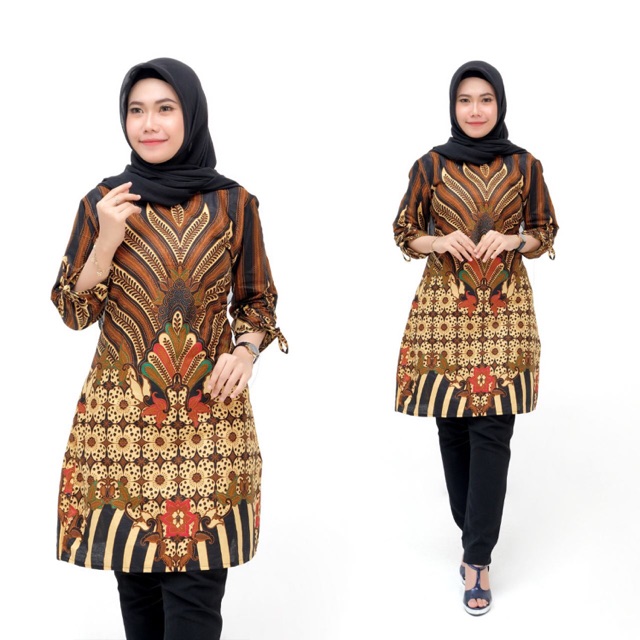 tunik wanita batik kantoran seragan murah jumbo big size salur sogan