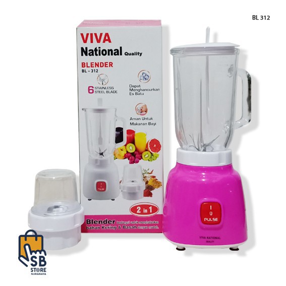 Blender Kaca 2 in 1 National Viva Warna 1 Liter Untuk Jus Dan Daging Rumah Tangga