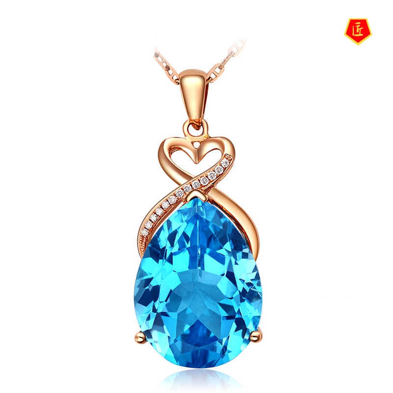 [Ready Stock]Blue Water Drop Pear-Shaped Pendant Women's Luxury Heart-Shaped Necklace