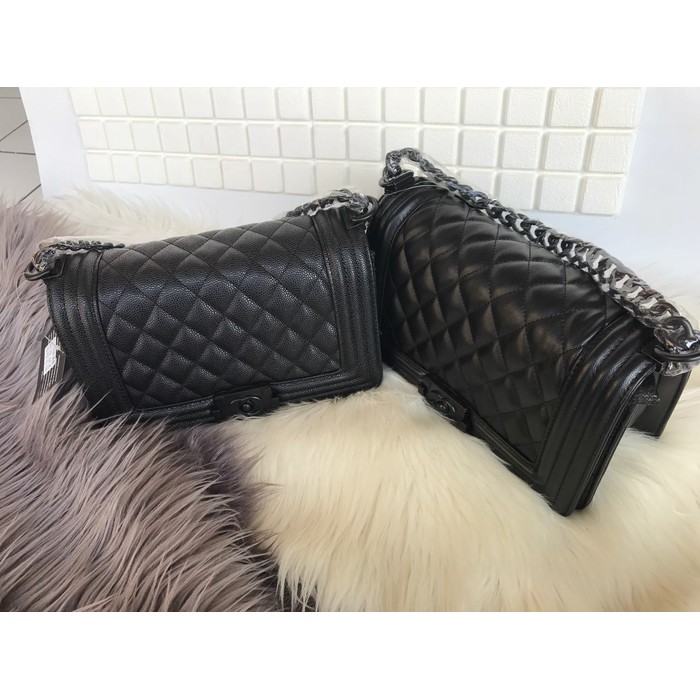 CHANEL BOY LAMSKIN/CAVIAR BESI BLACK 25CM