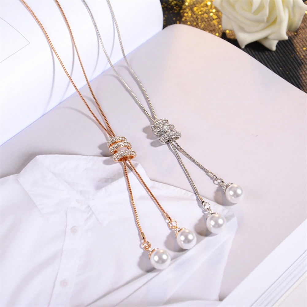 Hu Hu Hu Hu Hu Alat Bantu Pasang Kacamata♡ Kalung Rantai Panjang Dengan Liontin Mutiara Berlian Imitasi Untuk Wanita