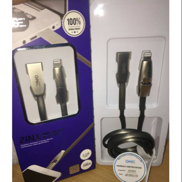 ORIGINAL OASE 2 in 1 micro to lightning usb 2.1A 100cm OASE 2 in 1 cable